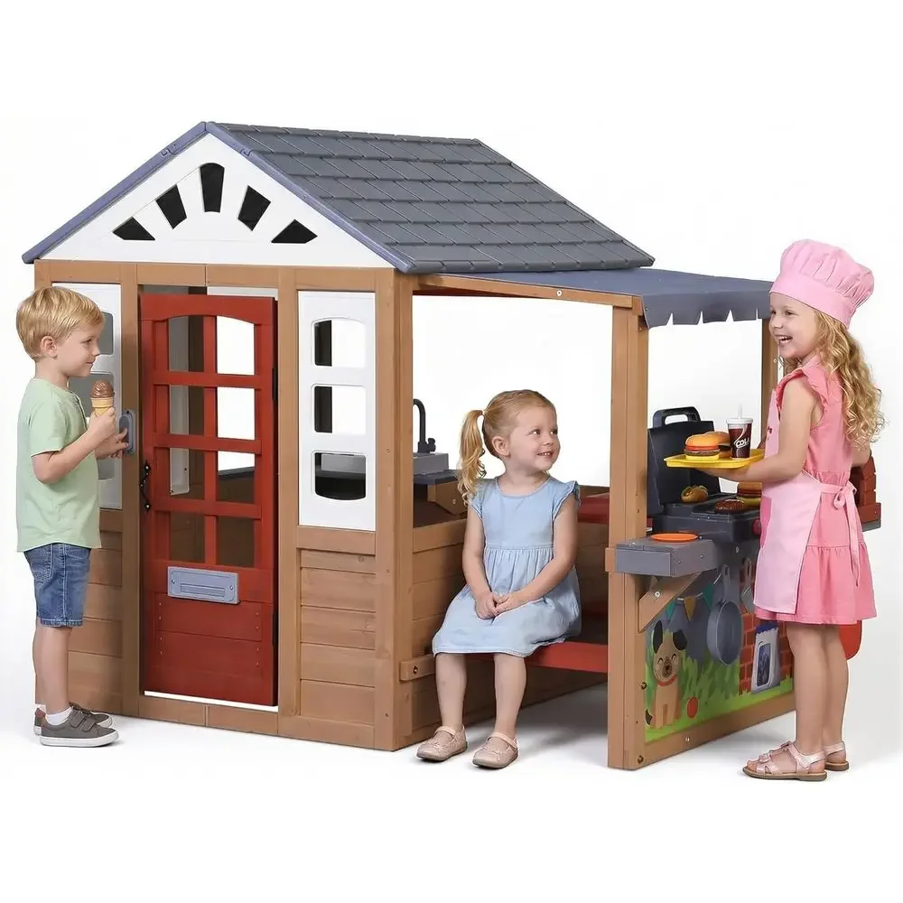 Kids Outdoor House With Kitchen - بيت ألعاب خشبي للأطفال للاستخدام الخارجي،