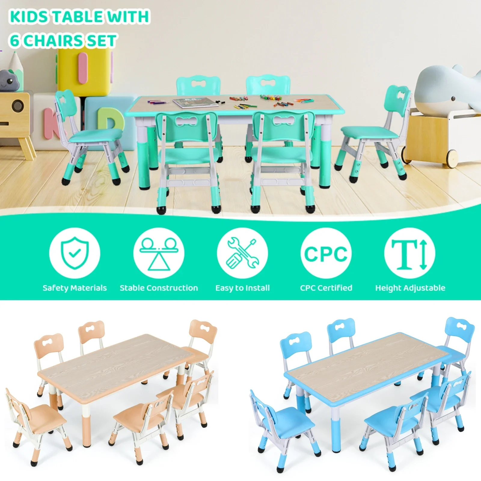 Kids Outdoor Table And Chairs - مجموعة طاولة وكرسي للأطفال قابلة للتعديل