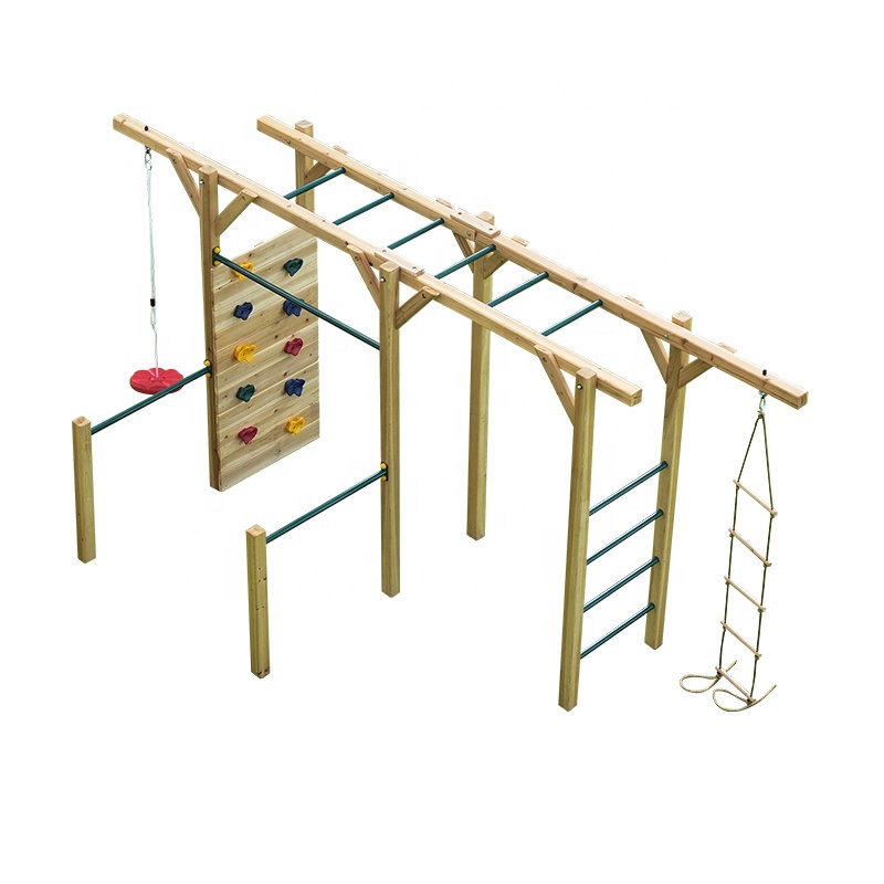 Kids Outdoor Monkey Bars - معدات لياقة بدنية خشبية 6 في