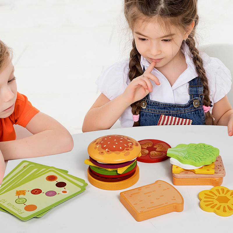 Kids Outdoor Kitchen Accessories - ألعاب تكديس الساندويتشات الخشبية الجديدة للأطفال،