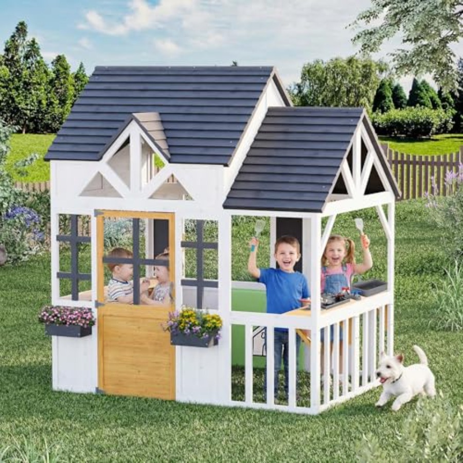 Kids Outdoor House With Kitchen - بيت لعب خشبي خارجي للأطفال من