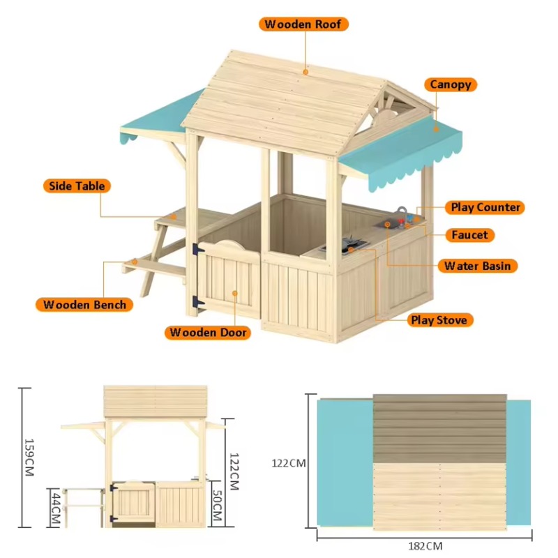 بيت لعب خشبي للأطفال للاستخدام - مراجعة Kids Outdoor House With Kitchen وسعره